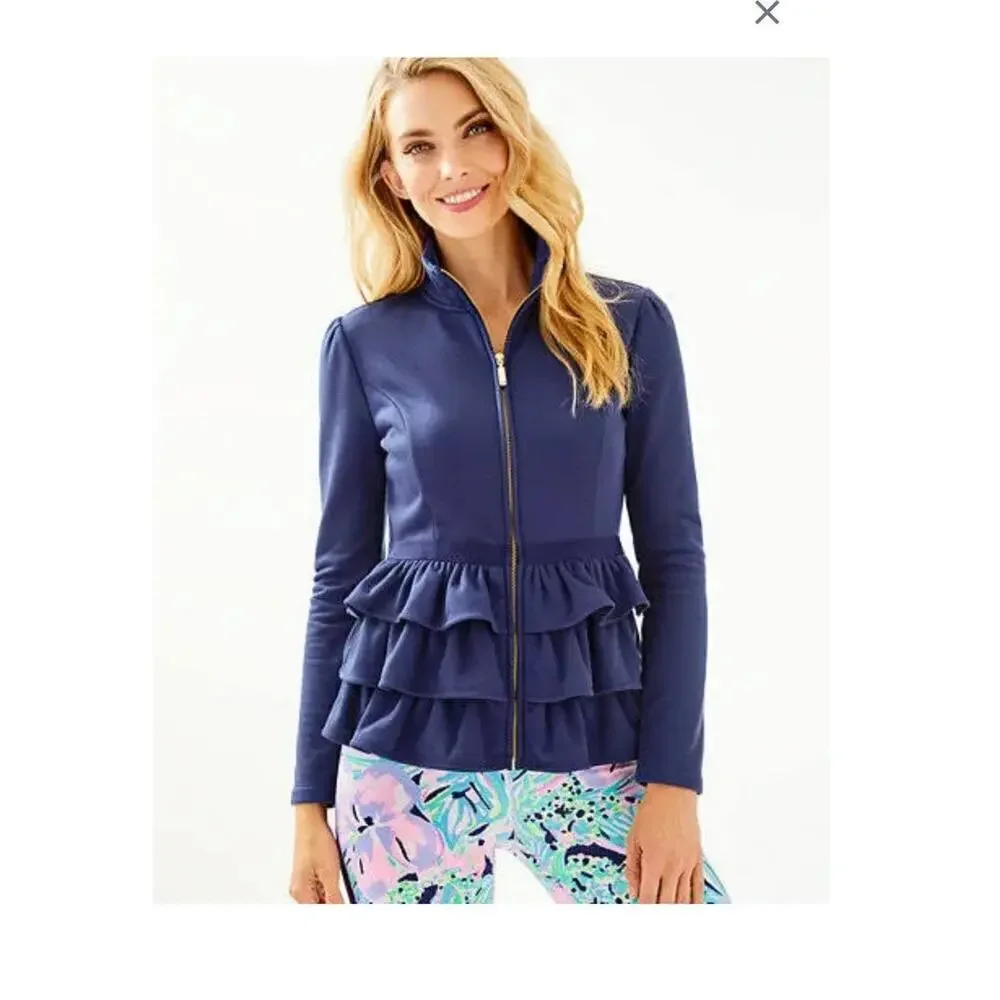 Lilly Pulitzer Navy Blue Azela Ruffle Fleece Jacket / Size-XSMALL